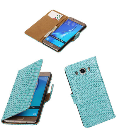 Turquoise Slang booktype cover hoesje voor Samsung Galaxy J7 2016