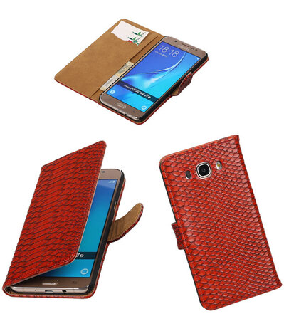 Rood Slang booktype cover hoesje voor Samsung Galaxy J7 2016