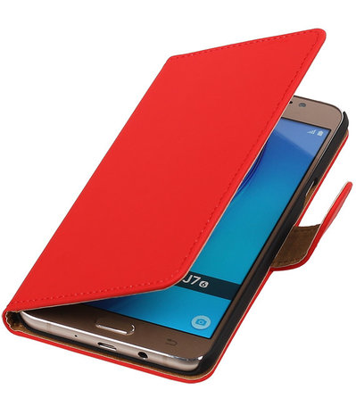 Rood Effen booktype cover hoesje voor Samsung Galaxy J7 2016