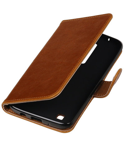 Bruin Pull-Up PU booktype wallet cover hoesje voor LG K7