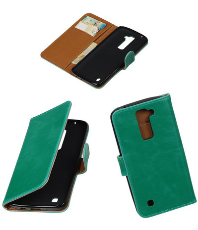 Groen Pull-Up PU booktype wallet cover hoesje voor LG K7