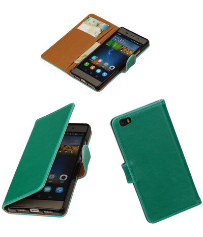 Groen Pull-Up PU booktype wallet cover hoesje voor Huawei P8 Lite