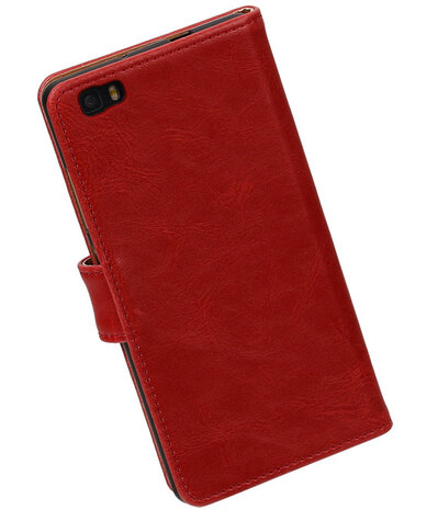 Rood Pull-Up PU booktype wallet cover hoesje voor Huawei P8 Lite