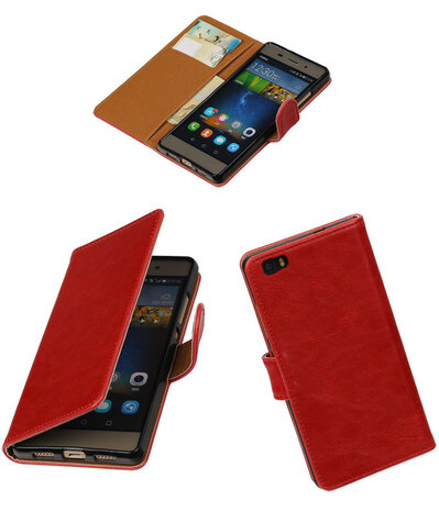 Rood Pull-Up PU booktype wallet cover hoesje voor Huawei P8 Lite