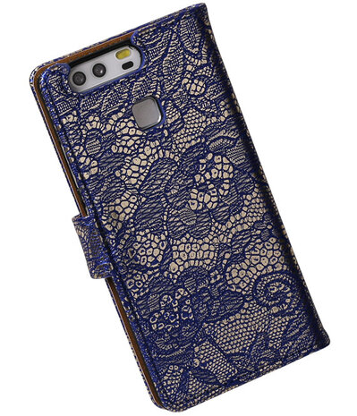Blauw Lace booktype cover hoesje voor Huawei P9