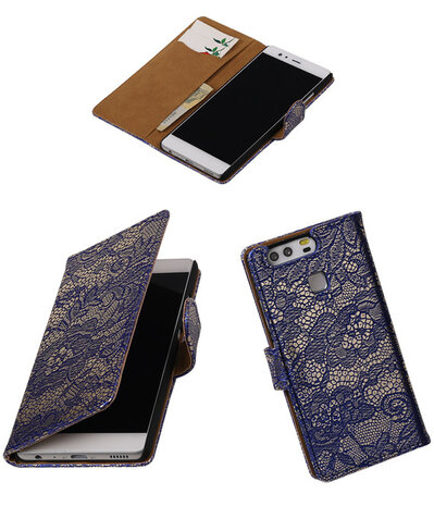 Blauw Lace booktype cover hoesje voor Huawei P9