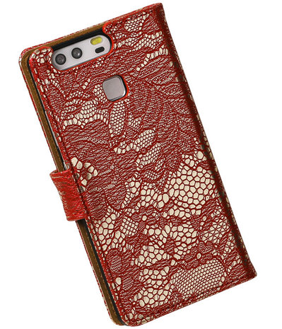 Rood Lace booktype cover hoesje voor Huawei P9