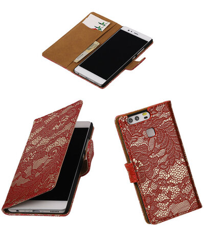 Rood Lace booktype cover hoesje voor Huawei P9