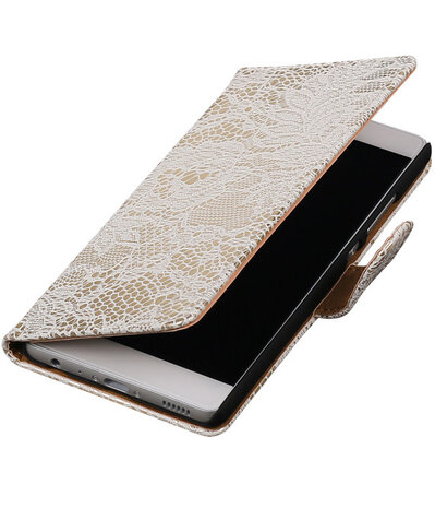 Wit Lace booktype cover hoesje voor Huawei P9