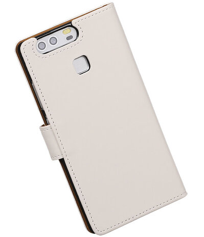 Wit Effen booktype cover hoesje voor Huawei P9