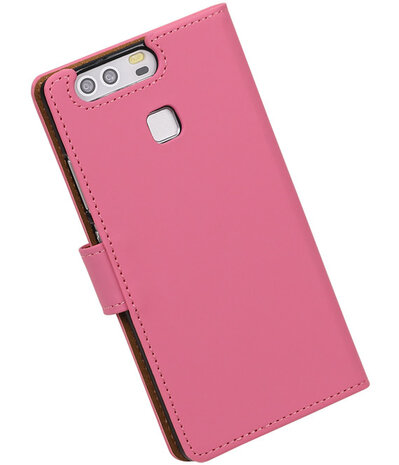 Roze Effen booktype cover hoesje voor Huawei P9