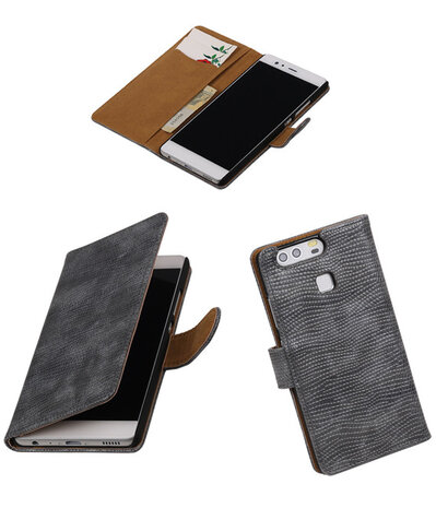 Grijs Mini Slang booktype cover hoesje voor Huawei P9