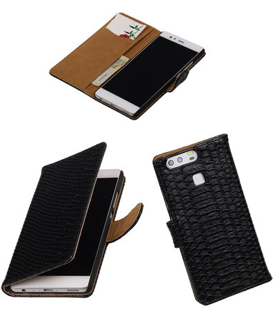 Zwart Slang booktype cover hoesje voor Huawei P9