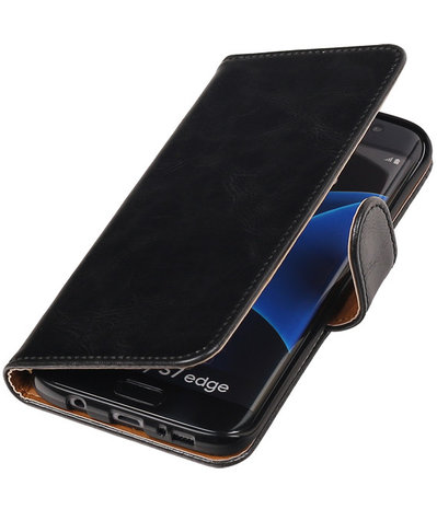 Zwart Pull-Up PU booktype wallet cover hoesje voor Samsung Galaxy S7 Edge