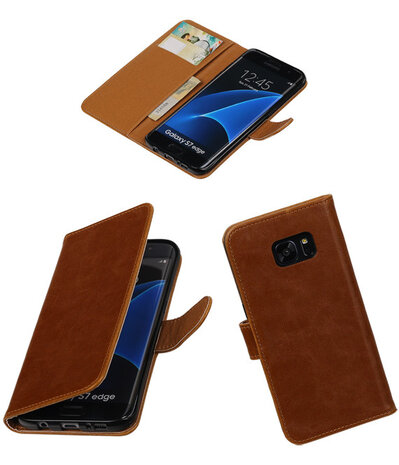 Bruin Pull-Up PU booktype wallet cover hoesje voor Samsung Galaxy S7 Edge