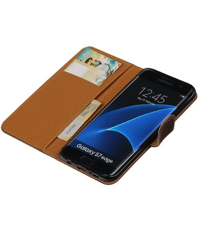 Mocca Pull-Up PU booktype wallet cover hoesje voor Samsung Galaxy S7 Edge