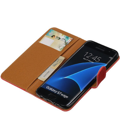 Rood Pull-Up PU booktype wallet cover hoesje voor Samsung Galaxy S7 Edge