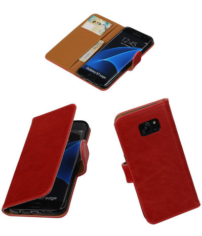 Rood Pull-Up PU booktype wallet cover hoesje voor Samsung Galaxy S7 Edge