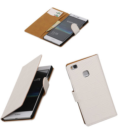 Wit Krokodil booktype cover hoesje voor Huawei P9 Lite