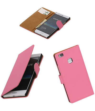 Roze Effen booktype cover hoesje voor Huawei P9 Lite