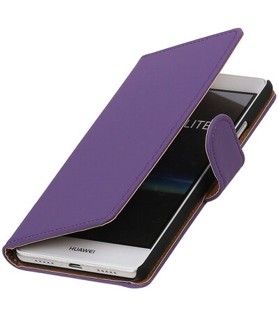 Paars Effen booktype cover hoesje voor Huawei P9 Lite
