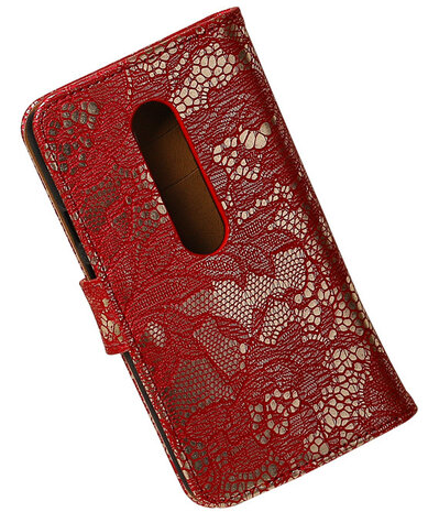 Motorola Moto G (3rd gen) - Lace/Kant Rood Bookstyle Hoesje