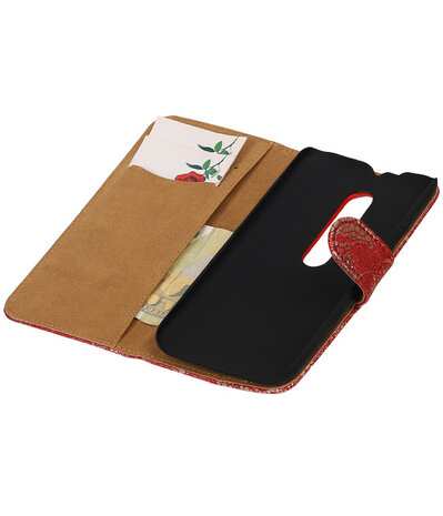 Motorola Moto G (3rd gen) - Lace/Kant Rood Bookstyle Hoesje