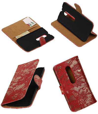 Motorola Moto G (3rd gen) - Lace/Kant Rood Bookstyle Hoesje