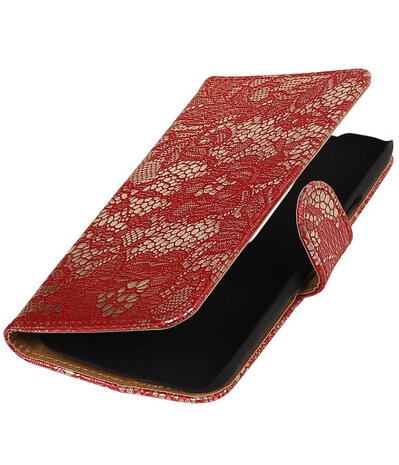 Motorola Moto G (3rd gen) - Lace/Kant Rood Bookstyle Hoesje