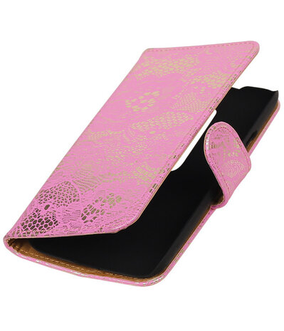 Motorola Moto G (3rd gen) - Lace/Kant Roze Bookstyle Hoesje