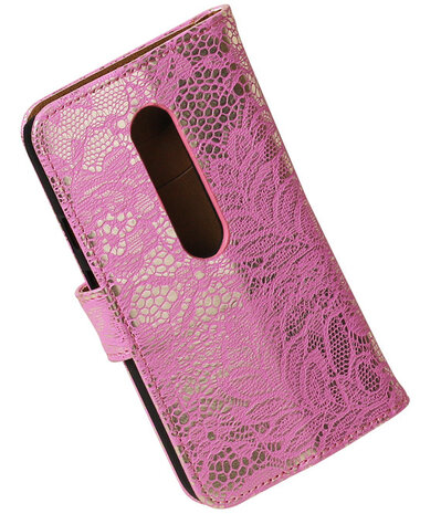 Motorola Moto G (3rd gen) - Lace/Kant Roze Bookstyle Hoesje