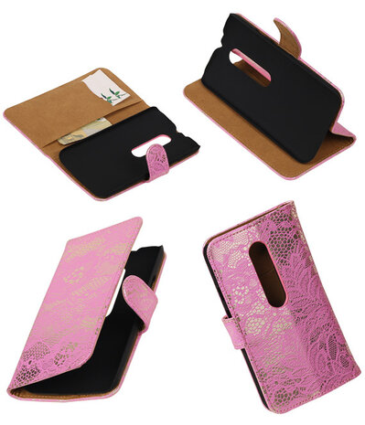 Motorola Moto G (3rd gen) - Lace/Kant Roze Bookstyle Hoesje