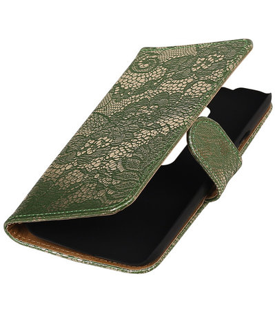 Motorola Moto G (3rd gen) - Lace/Kant Donker Groen Bookstyle Hoesje