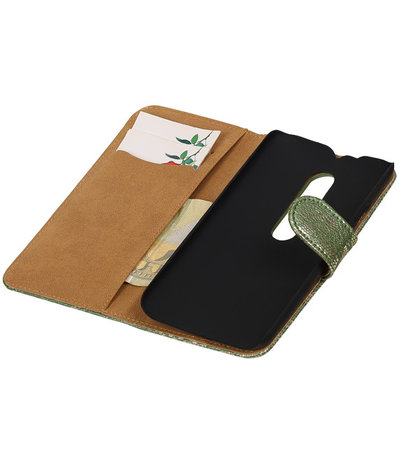 Motorola Moto G (3rd gen) - Lace/Kant Donker Groen Bookstyle Hoesje