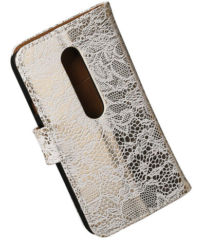 Motorola Moto G (3rd gen) - Lace/Kant Wit Bookstyle Hoesje