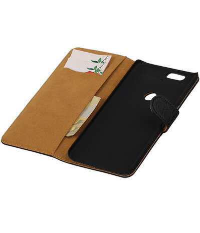 Huawei Nexus 6P - Croco Zwart Booktype Wallet Hoesje