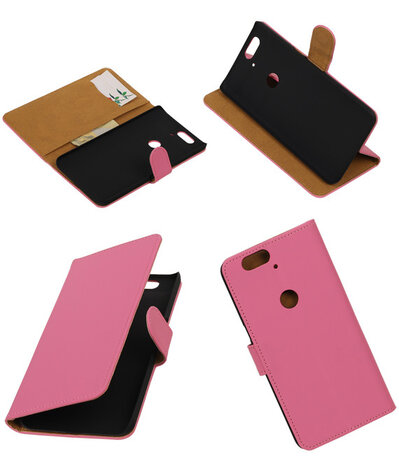 Huawei Nexus 6P - Effen Roze Booktype Wallet Hoesje