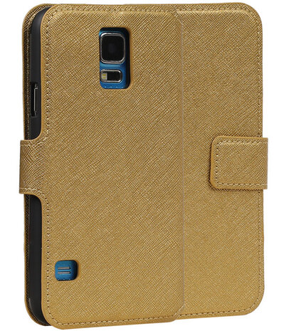 Goud Samsung Galaxy S5 TPU wallet case booktype hoesje HM Book