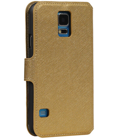 Goud Samsung Galaxy S5 TPU wallet case booktype hoesje HM Book