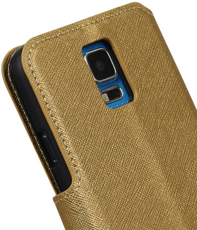 Goud Samsung Galaxy S5 TPU wallet case booktype hoesje HM Book