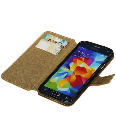 Goud Samsung Galaxy S5 TPU wallet case booktype hoesje HM Book