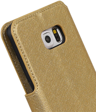 Goud Samsung Galaxy S6 Edge TPU wallet case booktype hoesje HM Book