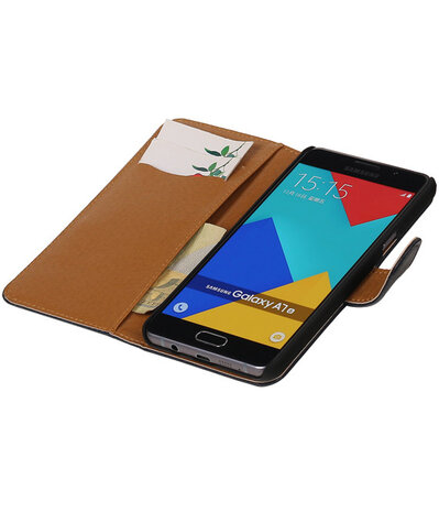 Donker Blauw Echt Leer Leder booktype wallet cover hoesje voor Samsung Galaxy A7 2016