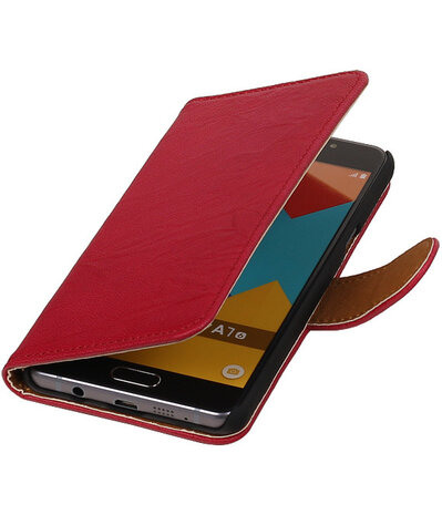 Rood Echt Leer Leder booktype wallet cover hoesje voor Samsung Galaxy A7 2016