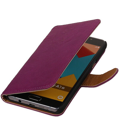 Paars Echt Leer Leder booktype wallet cover hoesje voor Samsung Galaxy A7 2016