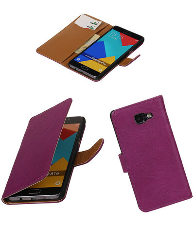 Paars Echt Leer Leder booktype wallet cover hoesje voor Samsung Galaxy A7 2016