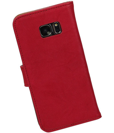 Rood Echt Leer Leder booktype wallet cover hoesje voor Samsung Galaxy S7