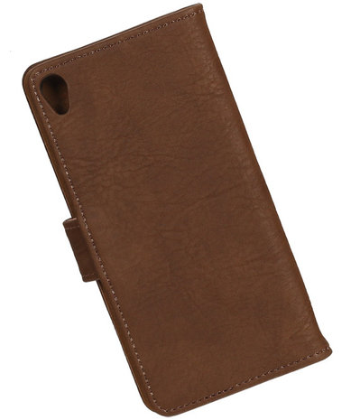 Bruin Hout booktype wallet cover hoesje voor Sony Xperia XA