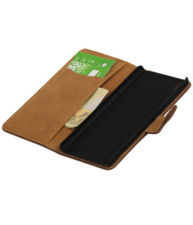 Bruin Hout booktype wallet cover hoesje voor Sony Xperia XA