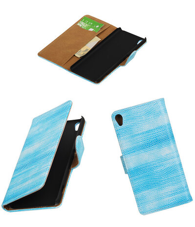 Turquoise Mini Slang booktype wallet cover hoesje voor Sony Xperia XA